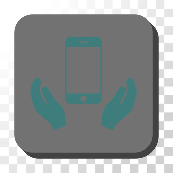 Bouton vectoriel carré arrondi des mains d'entretien de smartphone — Image vectorielle
