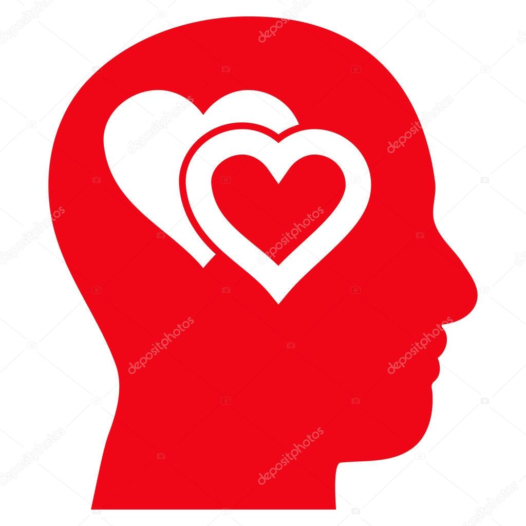 Love In Mind flat icon. Vector red symbol. Pictograph is isolated on a white background. Trendy flat style illustration for web site design, logo, ads, apps, user interface.