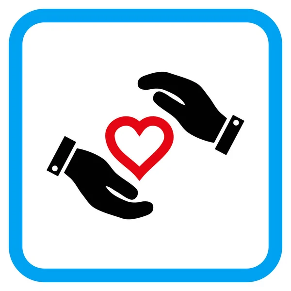 Αγάπη καρδιά φροντίδα χέρια εικονίδιο του φορέα σε ένα πλαίσιο — Διανυσματικό Αρχείο