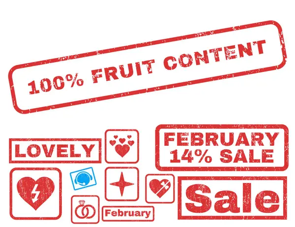 100 Percent Fruit Content Rubber Stamp with Bonus — Stock Vector