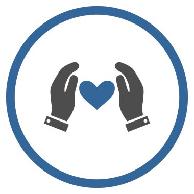 Aşk kalp bakım el yuvarlak vektör simgesi
