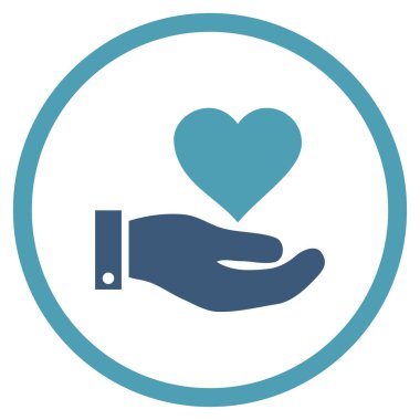 Aşk kalp teklif el yuvarlak vektör simgesi