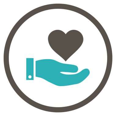 Aşk kalp teklif el yuvarlak vektör simgesi