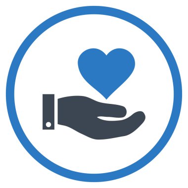 Aşk kalp teklif el yuvarlak vektör simgesi