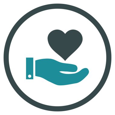 Aşk kalp teklif el yuvarlak vektör simgesi