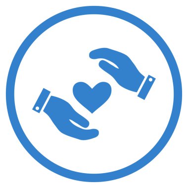 Aşk kalp bakım el yuvarlak vektör simgesi