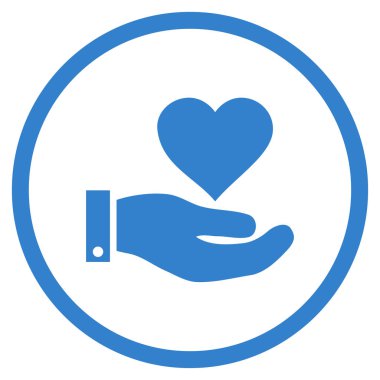 Aşk kalp teklif el yuvarlak vektör simgesi