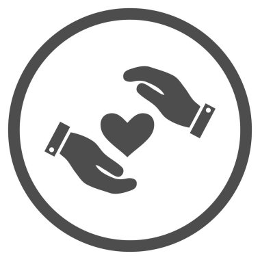 Aşk kalp bakım el yuvarlak vektör simgesi