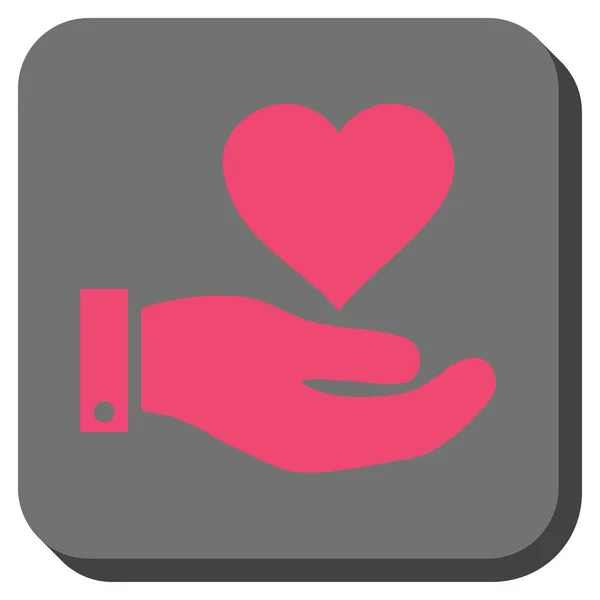 Αγάπη καρδιά προσφορά χέρι στρογγυλεμένο τετράγωνο κουμπί — Διανυσματικό Αρχείο