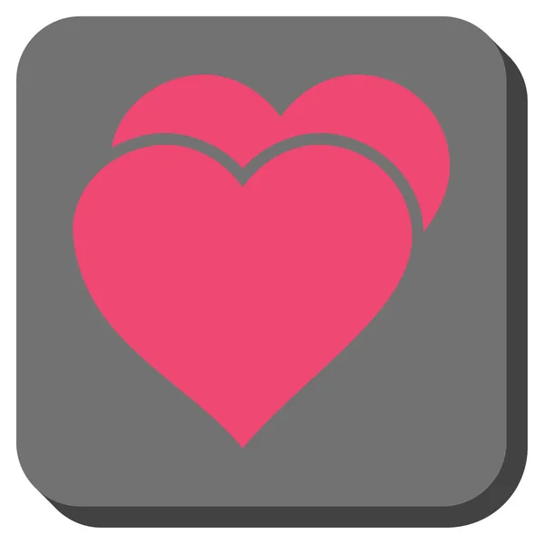 Amor corazones redondeados botón cuadrado — Vector de stock