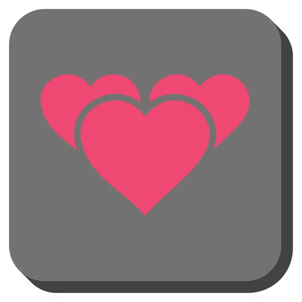 Valentine Hearts Rounded Square Button — Stock Vector