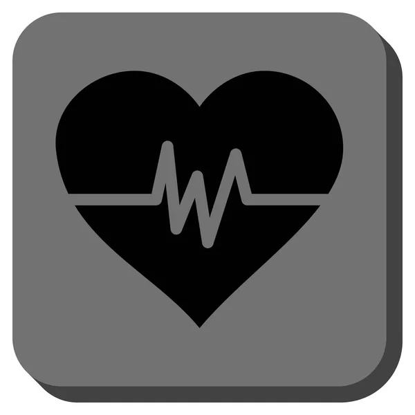 Kalp nabız yuvarlak kare düğme — Stok Vektör