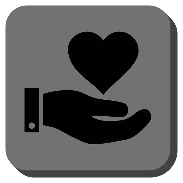 Αγάπη καρδιά προσφορά χέρι στρογγυλεμένο τετράγωνο κουμπί — Διανυσματικό Αρχείο