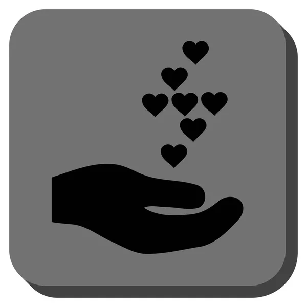 Αγάπη καρδιές προσφορά χέρι στρογγυλεμένο τετράγωνο κουμπί — Διανυσματικό Αρχείο