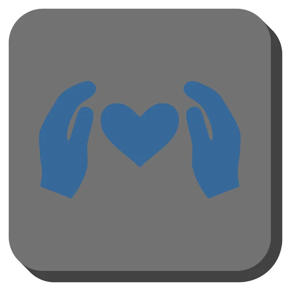 Αγάπη φροντίδα χέρια στρογγυλεμένο τετράγωνο κουμπί — Διανυσματικό Αρχείο