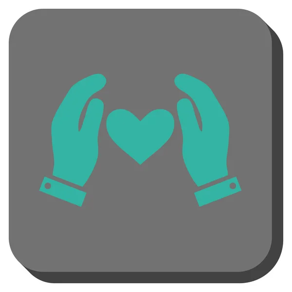 Αγάπη καρδιά φροντίδα χέρια στρογγυλεμένο τετράγωνο κουμπί — Διανυσματικό Αρχείο