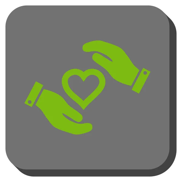 Αγάπη καρδιά φροντίδα χέρια στρογγυλεμένο τετράγωνο κουμπί — Διανυσματικό Αρχείο