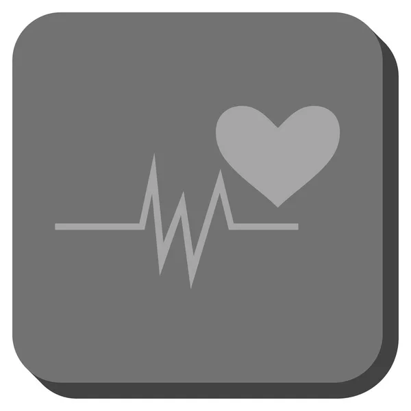 Kalp nabız sinyal yuvarlak kare düğme — Stok Vektör