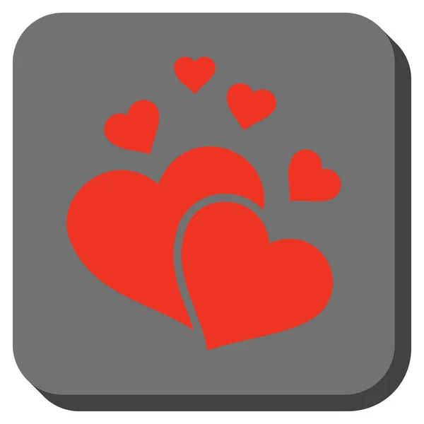 Adoráveis corações arredondados botão quadrado — Vetor de Stock