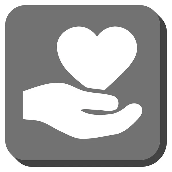 Liebe Herz bieten Hand abgerundeten quadratischen Knopf — Stockvektor