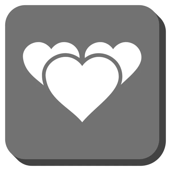 Valentine corações arredondados botão quadrado — Vetor de Stock