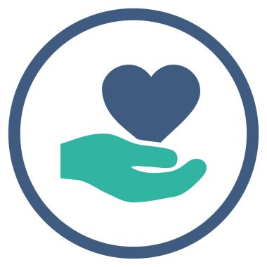 Aşk kalp teklif el yuvarlak vektör simgesi