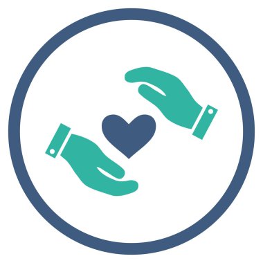 Aşk kalp bakım el yuvarlak vektör simgesi