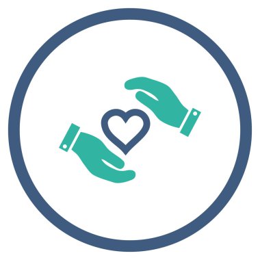 Aşk kalp bakım el yuvarlak vektör simgesi