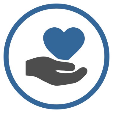 Aşk kalp teklif el yuvarlak vektör simgesi