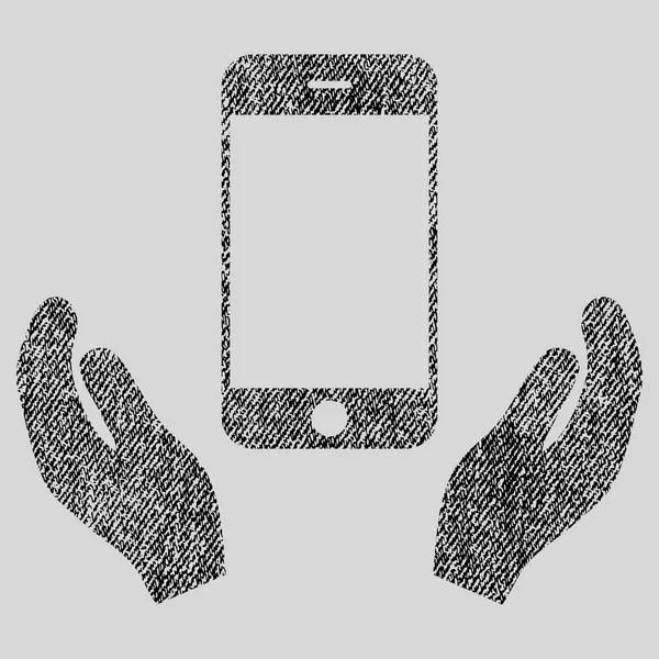 Icono texturizado de tela de manos de cuidado de teléfonos inteligentes — Vector de stock