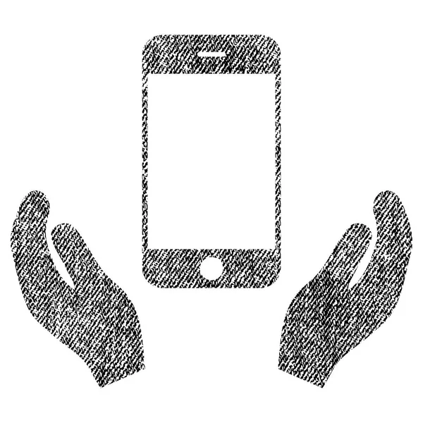 Smartphone ellátás kezek szövet texturált ikon — Stock Vector