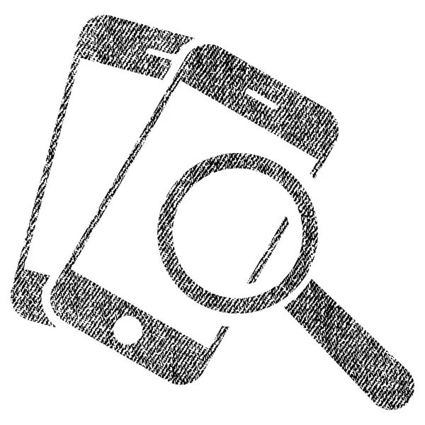 Smartphone Magnifier Search Tool Fabric Textured Icon — Stock Vector