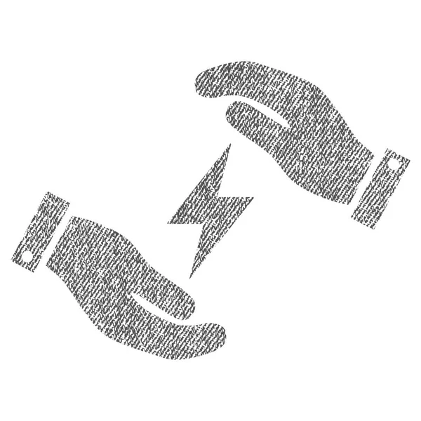 Icono texturizado de tela de manos de cuidado de electricidad — Vector de stock
