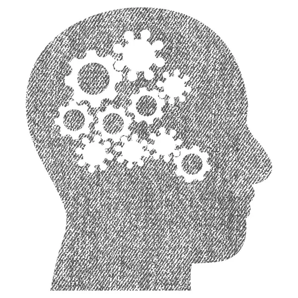 Icono texturizado de tela de engranajes mentales humanos — Vector de stock