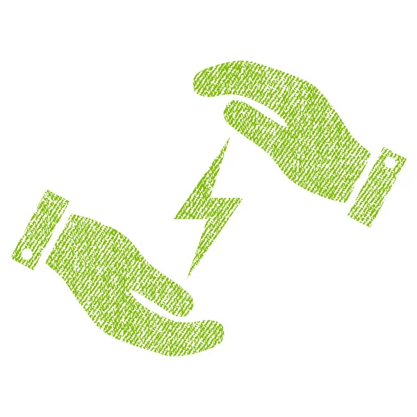 Icono texturizado de tela de manos de cuidado de suministro de electricidad — Vector de stock