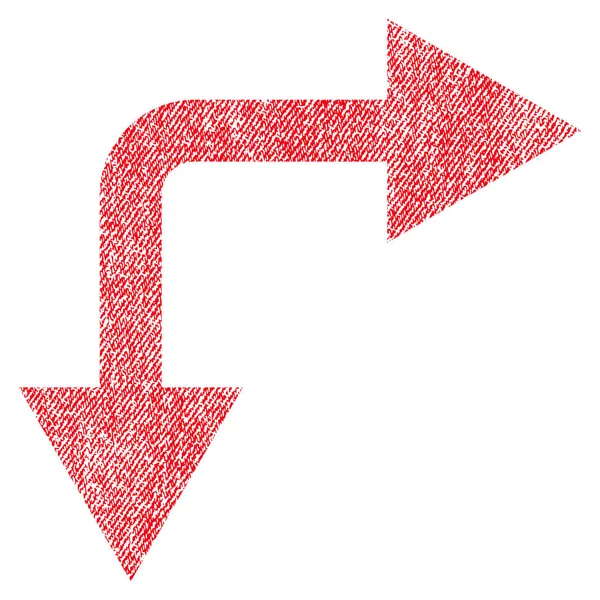 Gabelungspfeil rechts unten texturiertes Symbol — Stockvektor