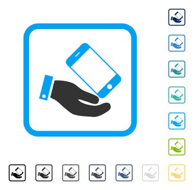 Smartphone teklif el vektör simge çerçeveli