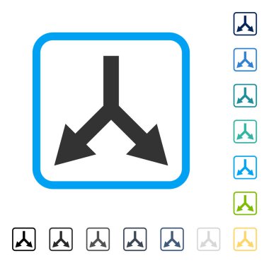Çerçeveli vektör simgesi aşağı çatallanma ok