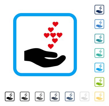 Sevgi kalpleri el vektör simge çerçeveli sunmak