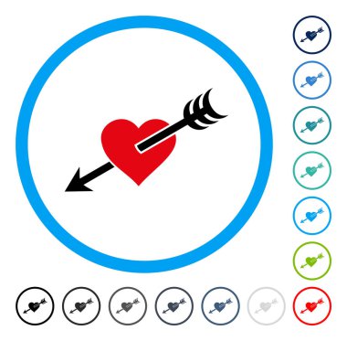 Ok kalp yuvarlak vektör simgesi