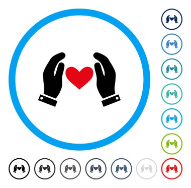 Aşk kalp bakım el yuvarlak vektör simgesi