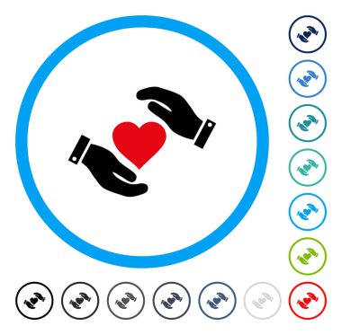 Aşk kalp bakım el yuvarlak vektör simgesi