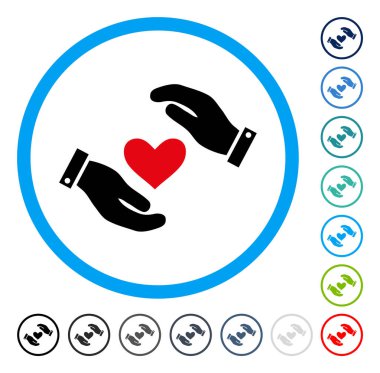 Aşk kalp bakım el yuvarlak vektör simgesi