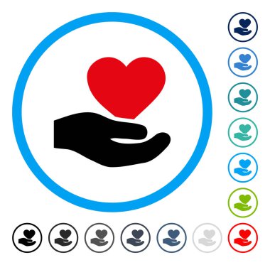 Aşk kalp teklif el yuvarlak vektör simgesi