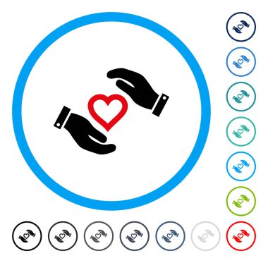 Aşk kalp bakım el yuvarlak vektör simgesi