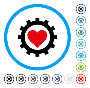 Aşk kalp seçenekleri dişli yuvarlak vektör simgesi