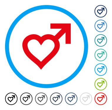 Erkek kalp yuvarlak vektör simgesi