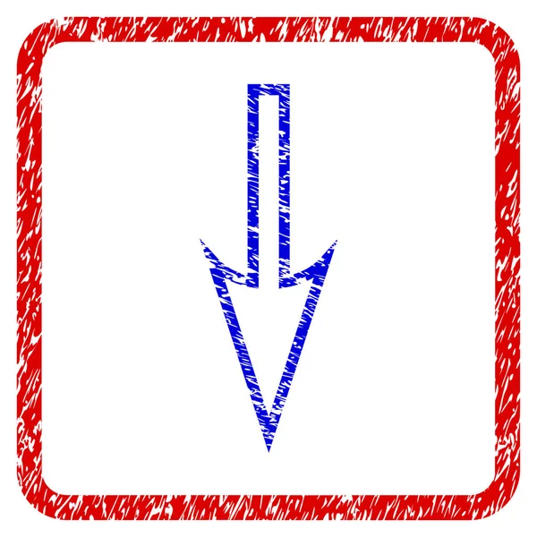 Scherpe pijl-omlaag Grunge ingelijst pictogram — Stockvector