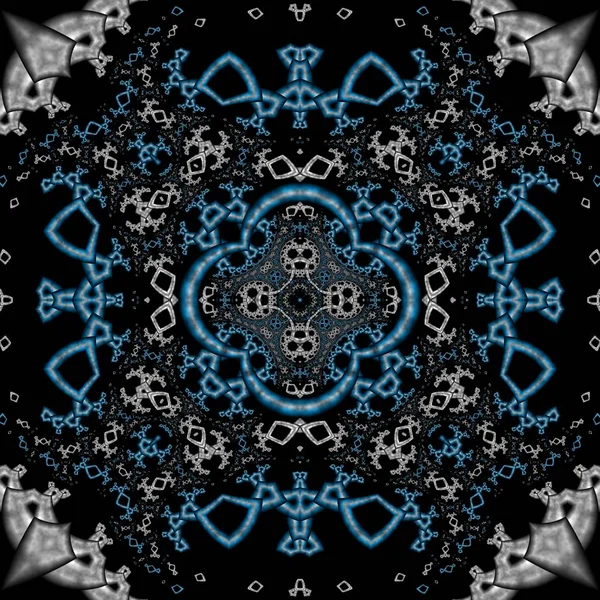 Digital Fractal Design Beautiful Ornament Blue Tones Black Background — Stock Photo, Image