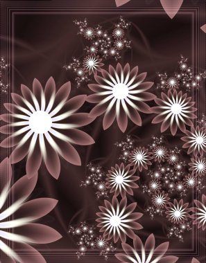 Bilgisayar 3d fraktal oluşturulan. Beyaz kahverengi zemin üzerine güzel çiçekler.